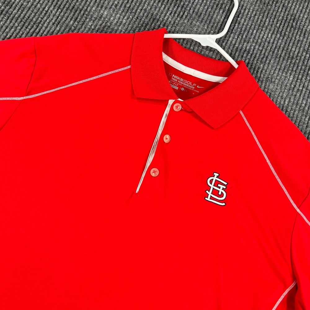 St. Louis Cardinals Polo Shirt Mens Large Red Short Sleeve Nike Dri Fit MLB